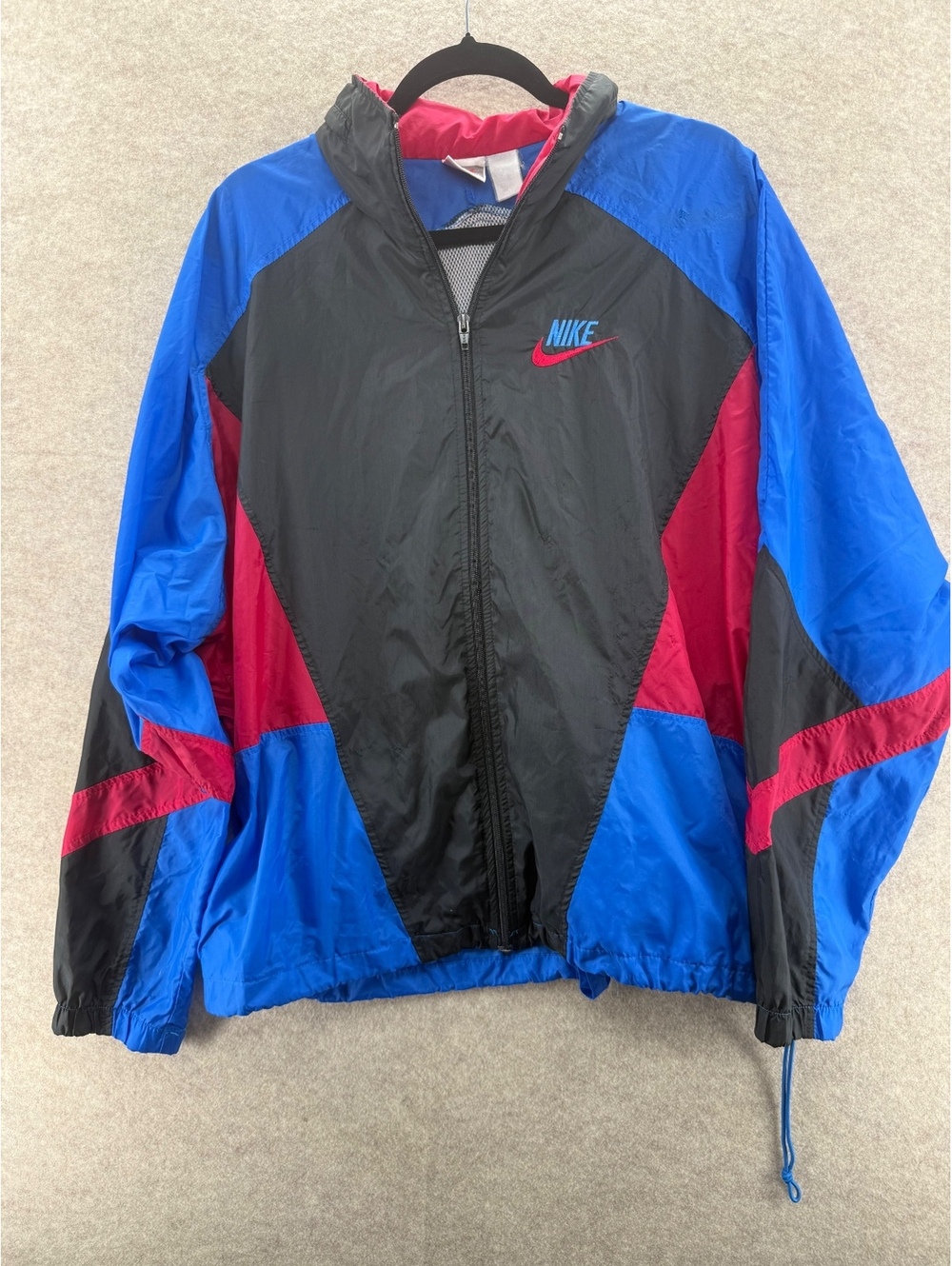 Vintage Nike Colorblock Windbreaker Jacket Built-In Hood Blue Black Pink zip